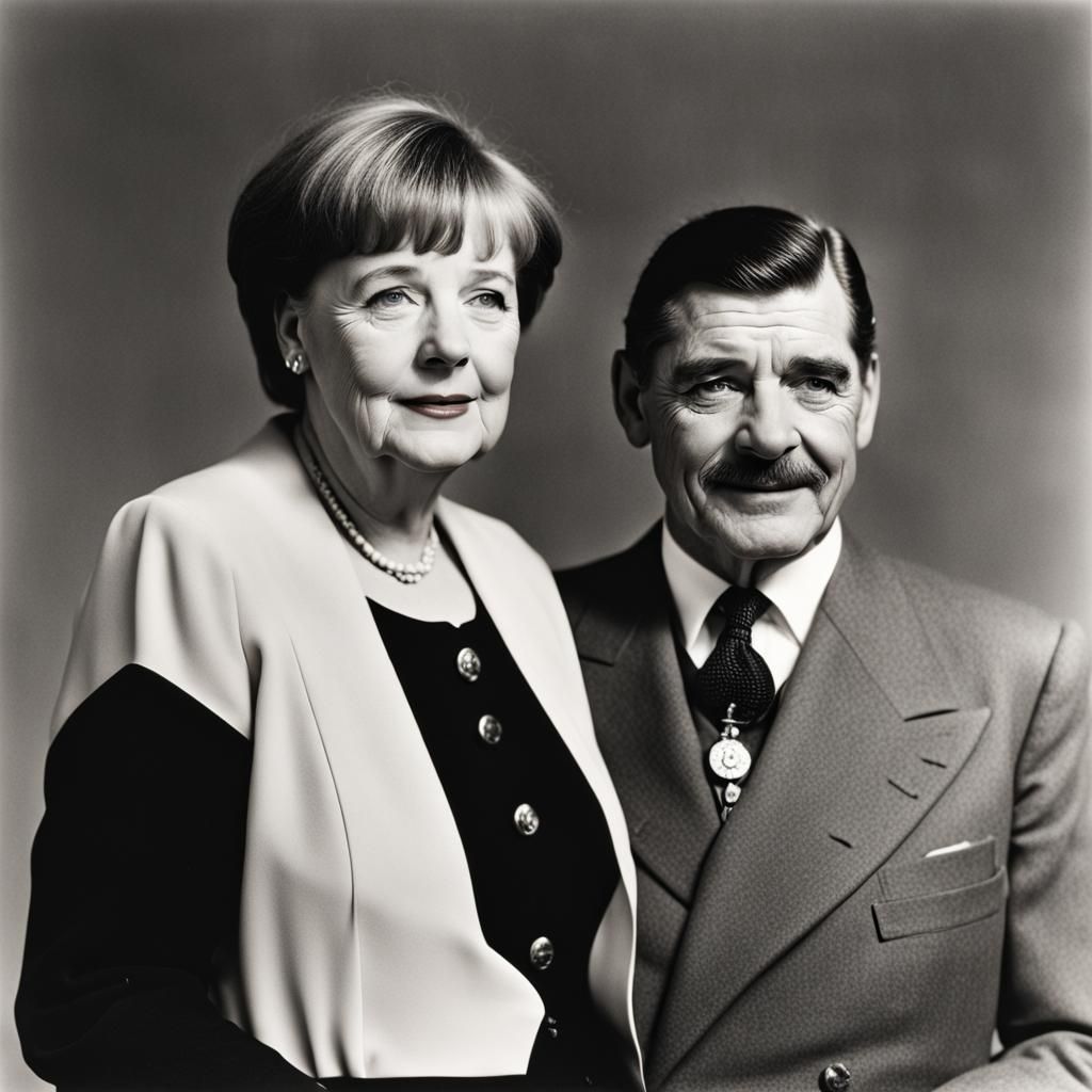 Angela Merkel and Clark Gable in Classic Portrait Style
