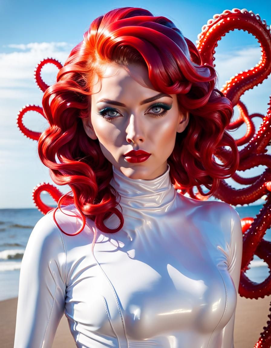 Woman with Tentacle Hair in Hyperrealistic Style