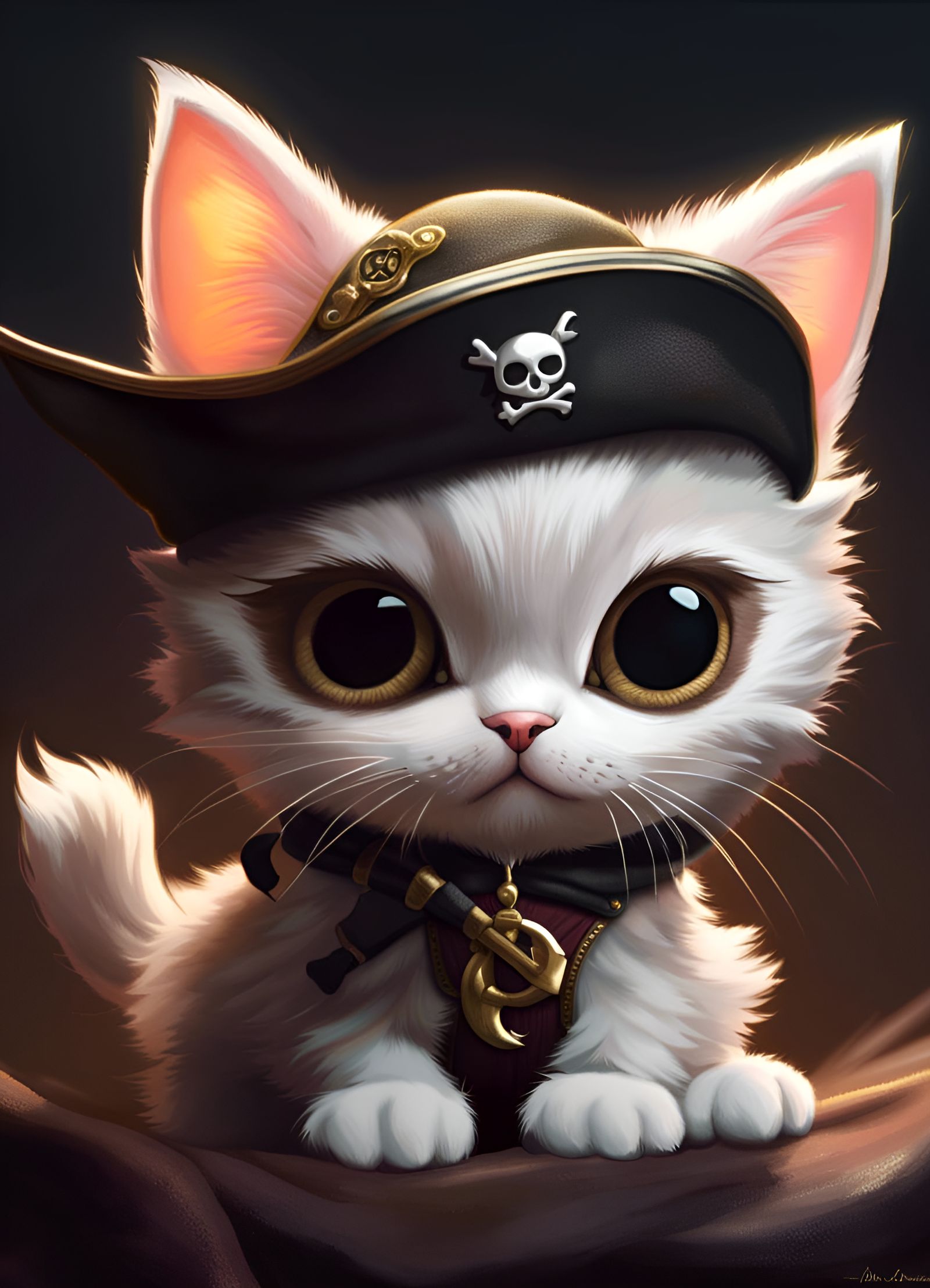 Cute Kitten Pirate in Anime Acrylic Art Style