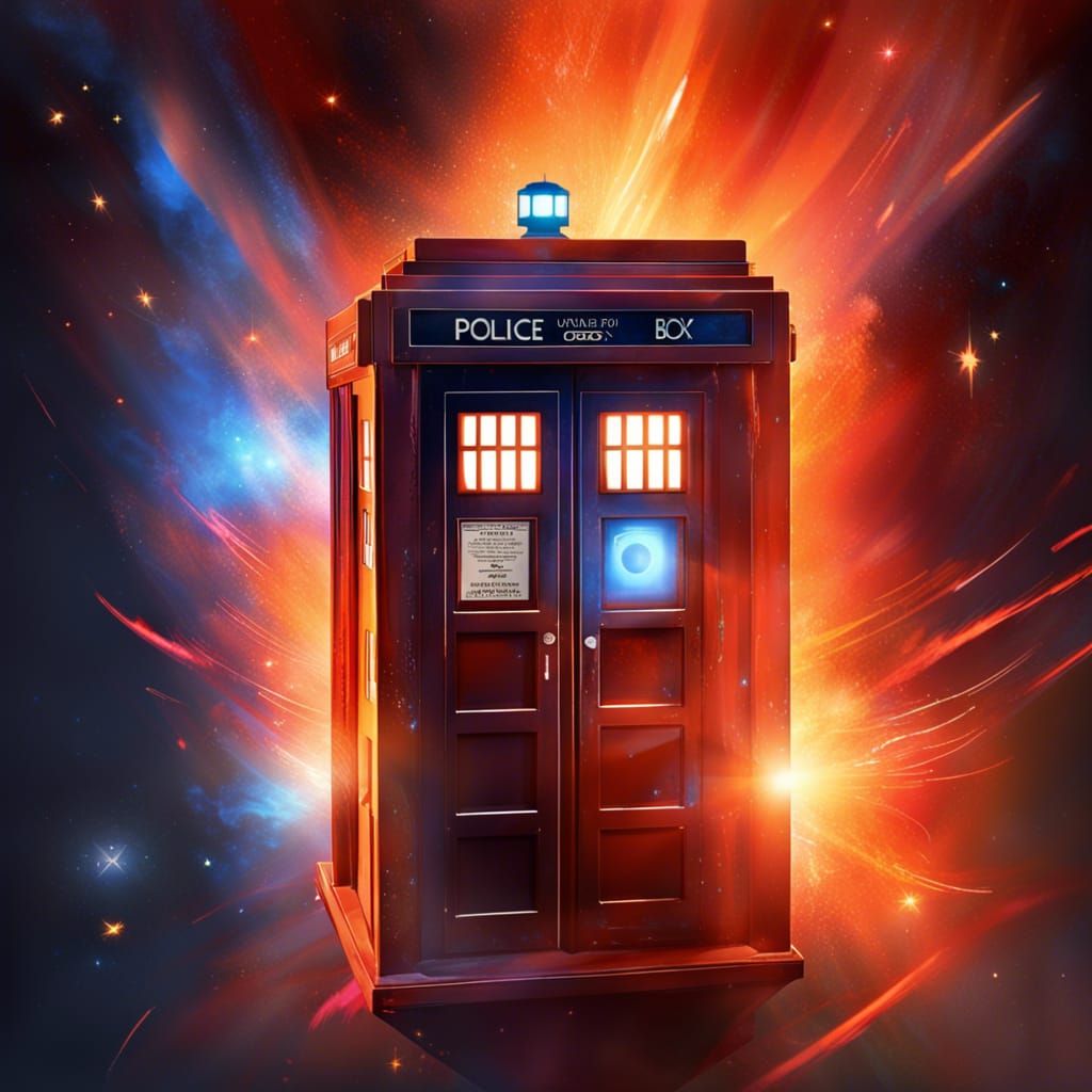 Doctor Who Police Box in Cosmic Solar Flare