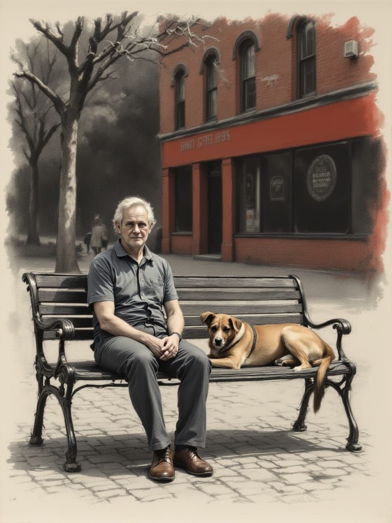 A Contemplative Moment in Sunlit Plaza