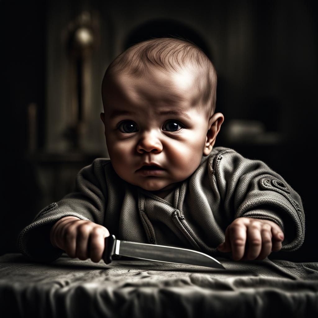 Hyperrealistic Baby with a Knife in HDR
