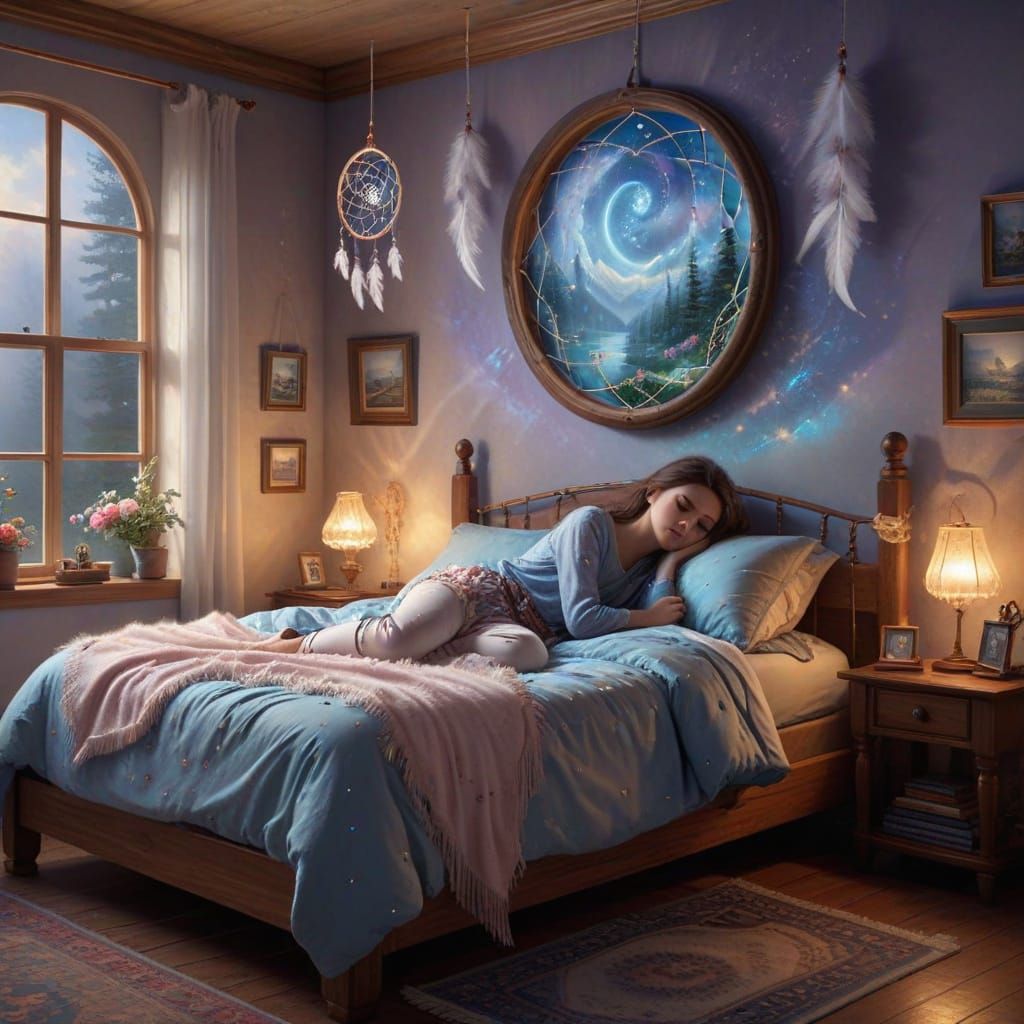 Surreal 90s Teenage Room Scene with Dreamcatcher