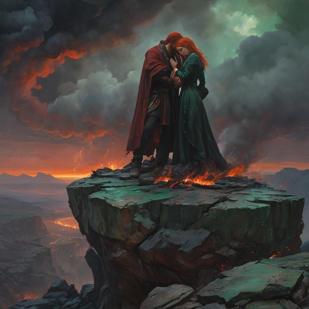 Apocalyptic Embrace: A Dark Fantasy Oil Painting