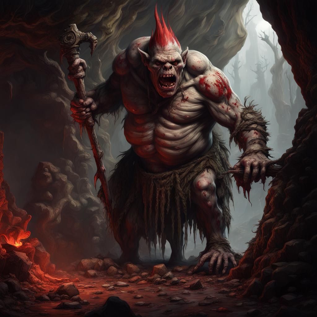 Scary Cave Troll with Spiked Club
