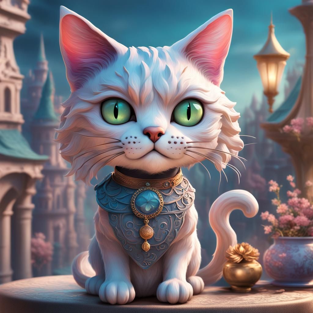 Whimsical Bobblehead Cat in a Fairytale Style