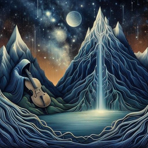 Mountain Chain Goddess Under Mystical Nightsky