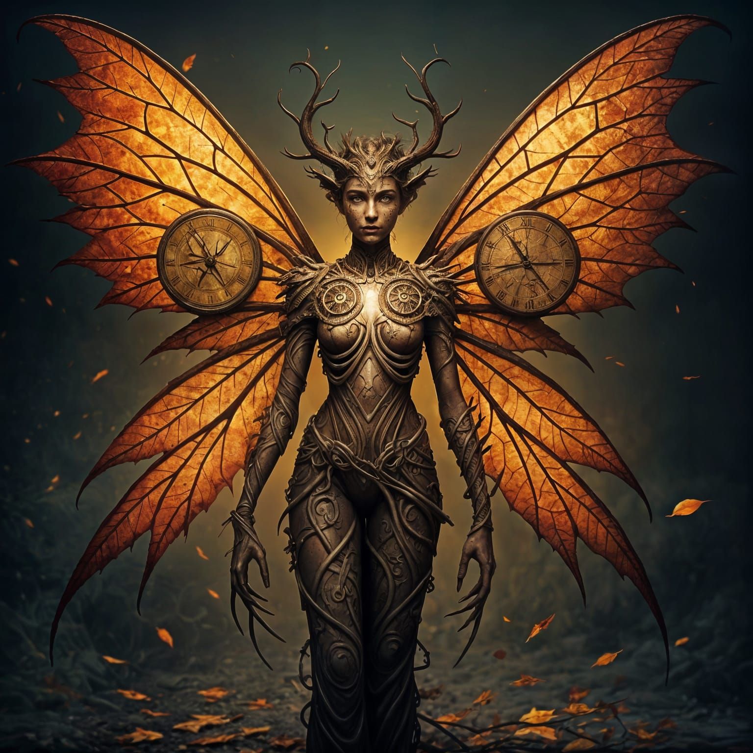 Melancholic Autumn Fae with Clockwork Wings