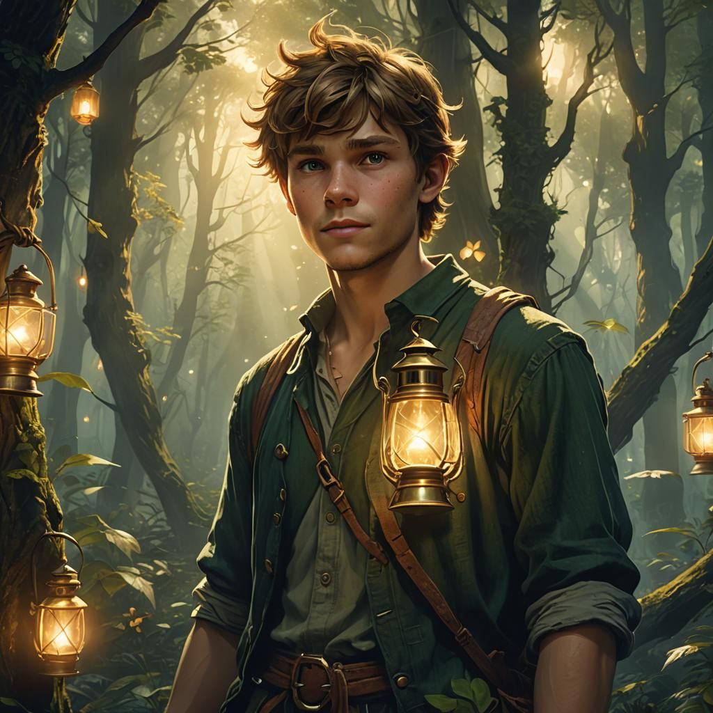 Peter Pan Portrait in Mystical Forest, Artgerm Style