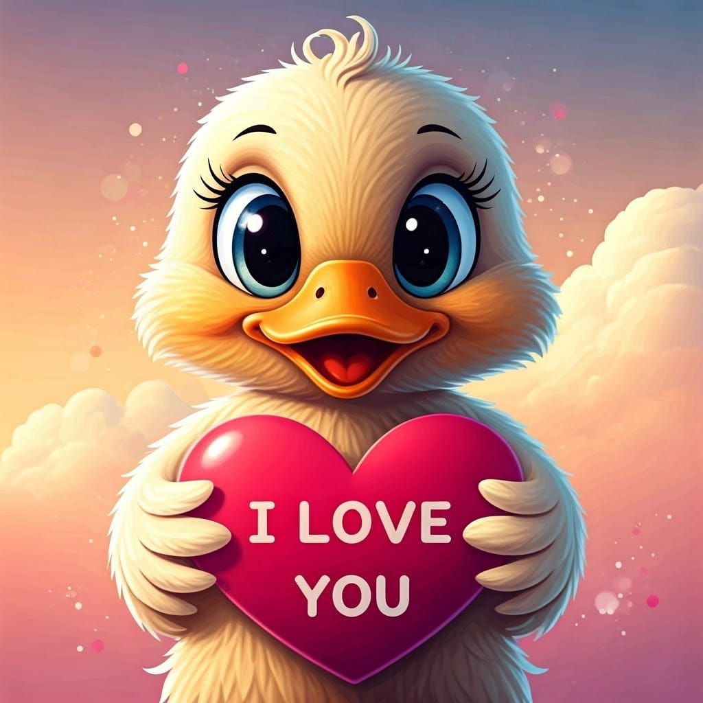 Cartoon Duck Declares Love with Sparkles