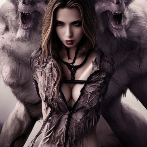 Dramatic Female Werewolf in Digital Matte Painting
