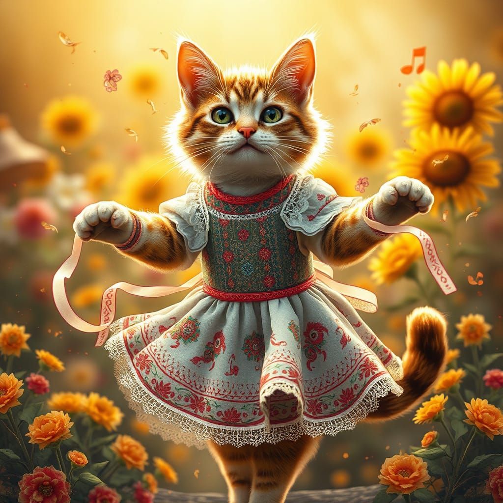 Dancing Cat in Polish Folk Costume