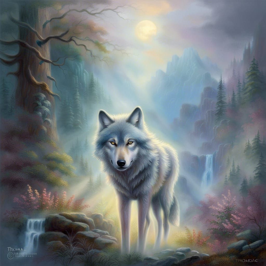 Ethereal Wolf Totem in Fantasy Landscape Style