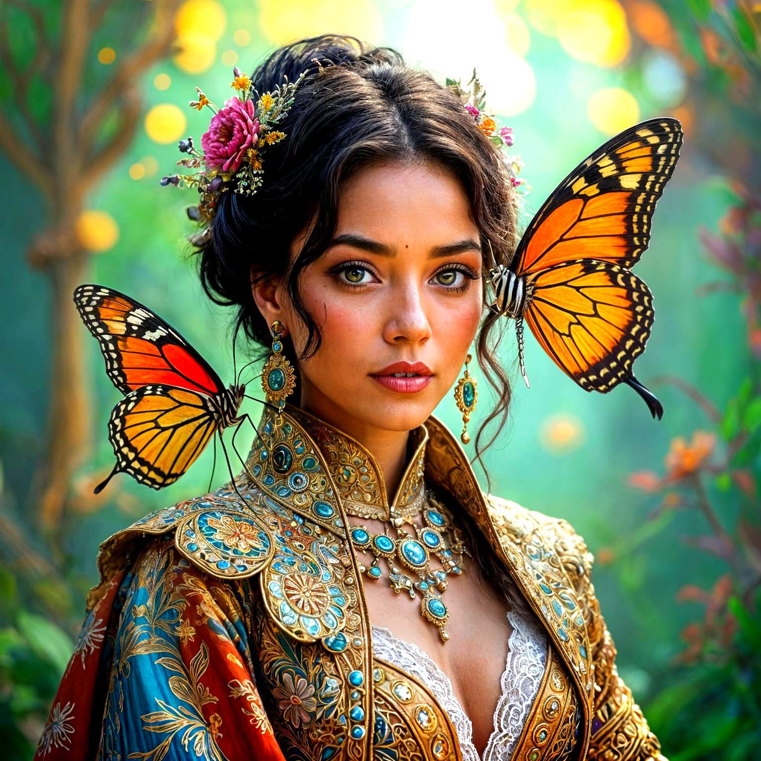 Kaleidoscopic Alien Woman in Meadow, Eerie Masterpiece