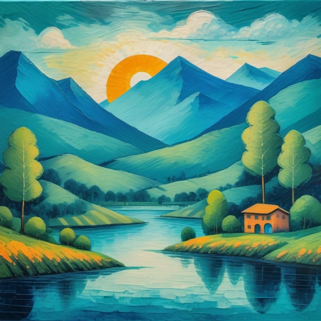 Impressionist Landscape with Joyful Mountain View