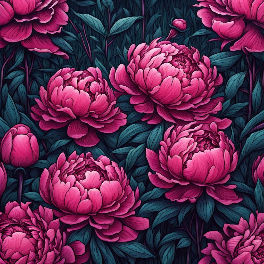 Peonies in Graphic Art Style