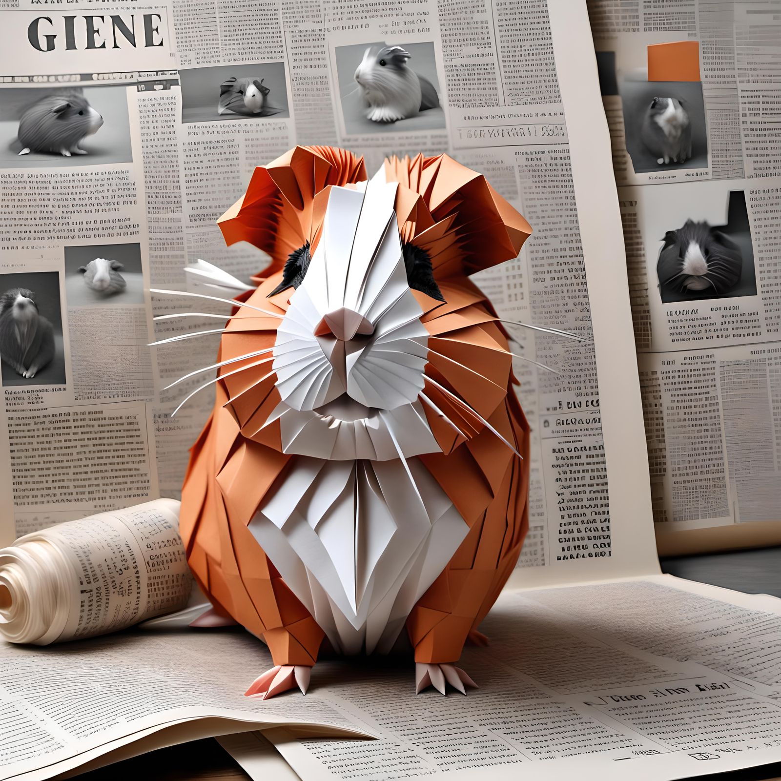 Realistic 3D Origami Guinea Pig Sculpture