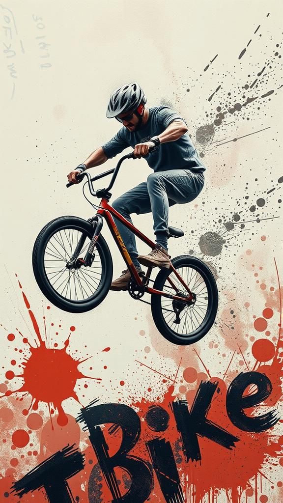 BMX Rider Big Air Jump in Banksy Style