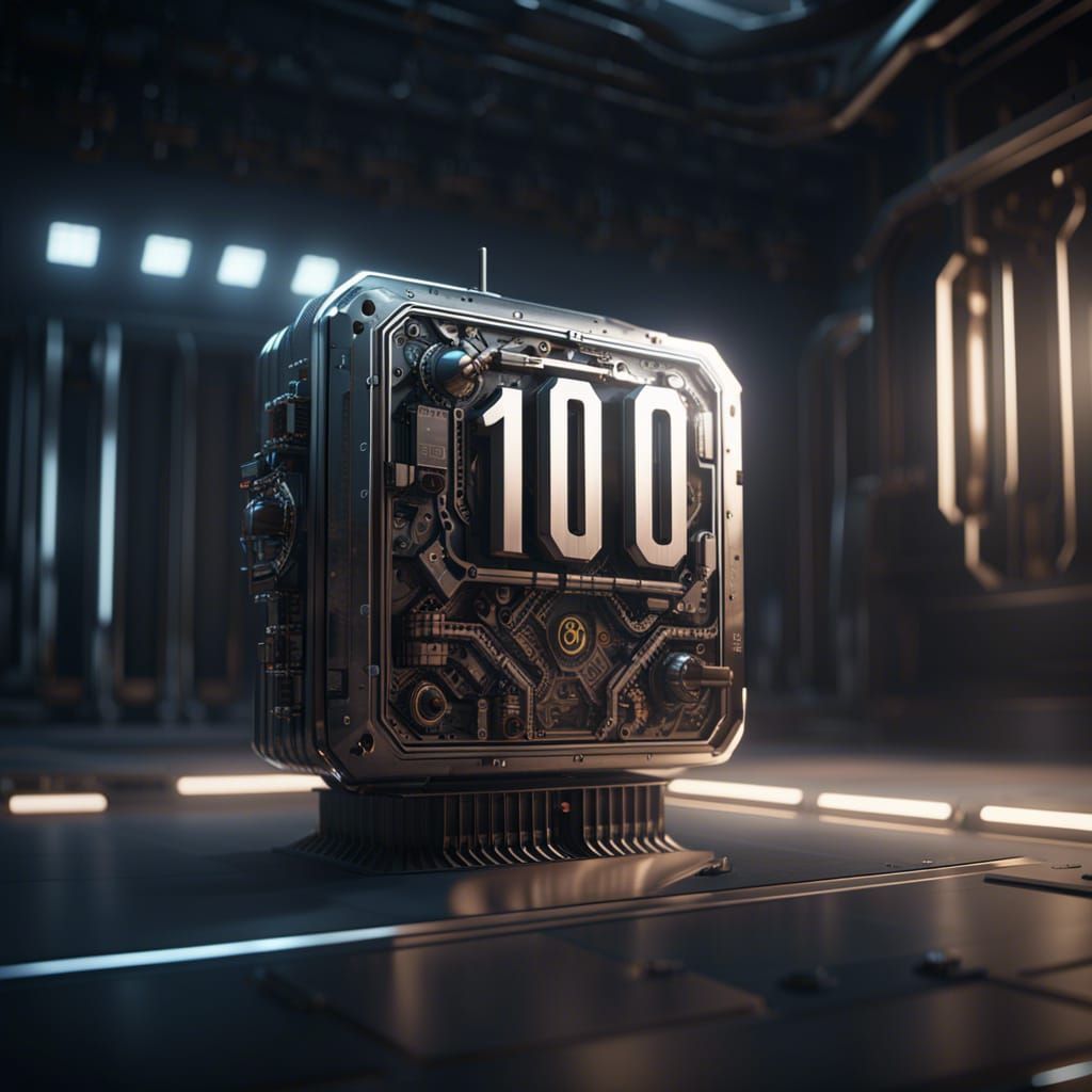 Futuristic Sci-Fi TV Displaying Number 100