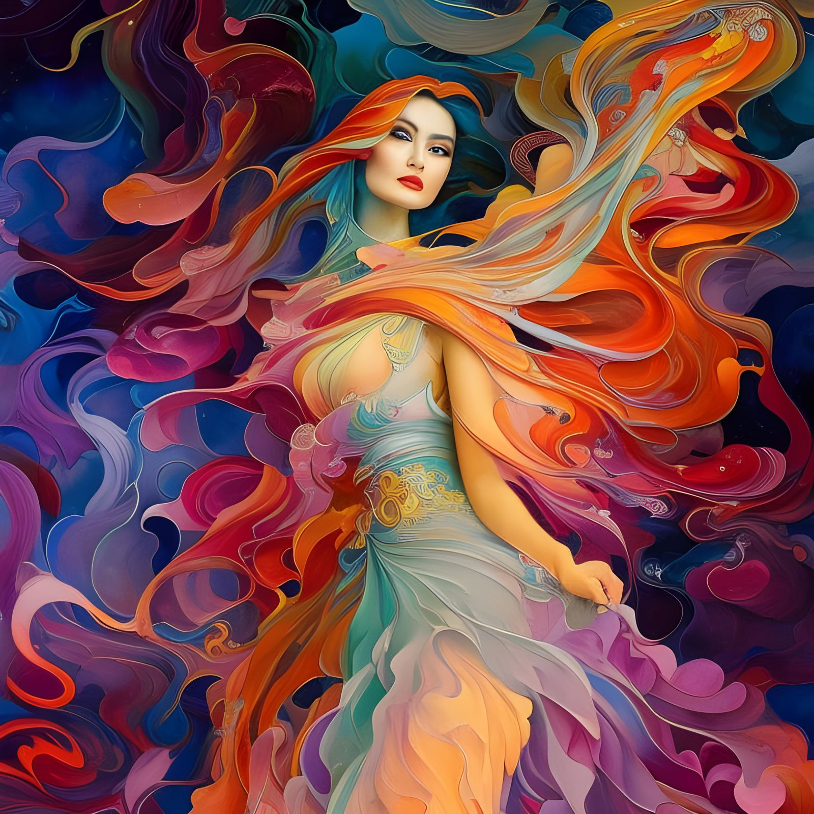 Ethereal Woman in Gossamer Gown: Detailed Concept Art