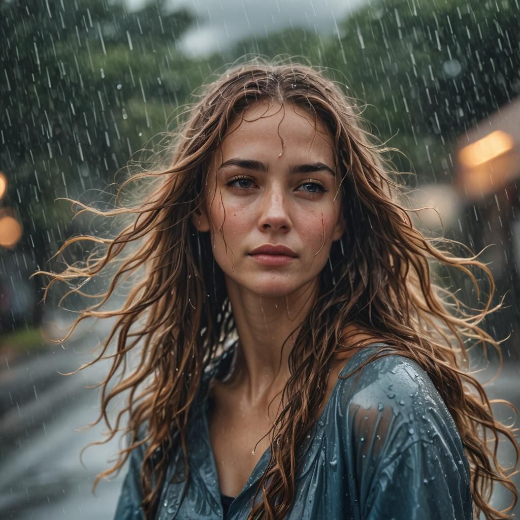 Rain Portrait: Cinematic Lighting and Flowing Locks