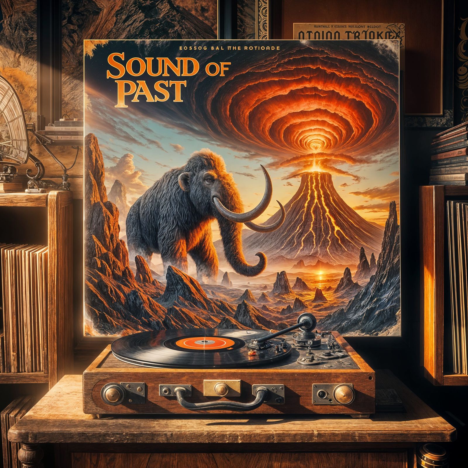 Vintage LP Record Cover with Volcanic Landscape