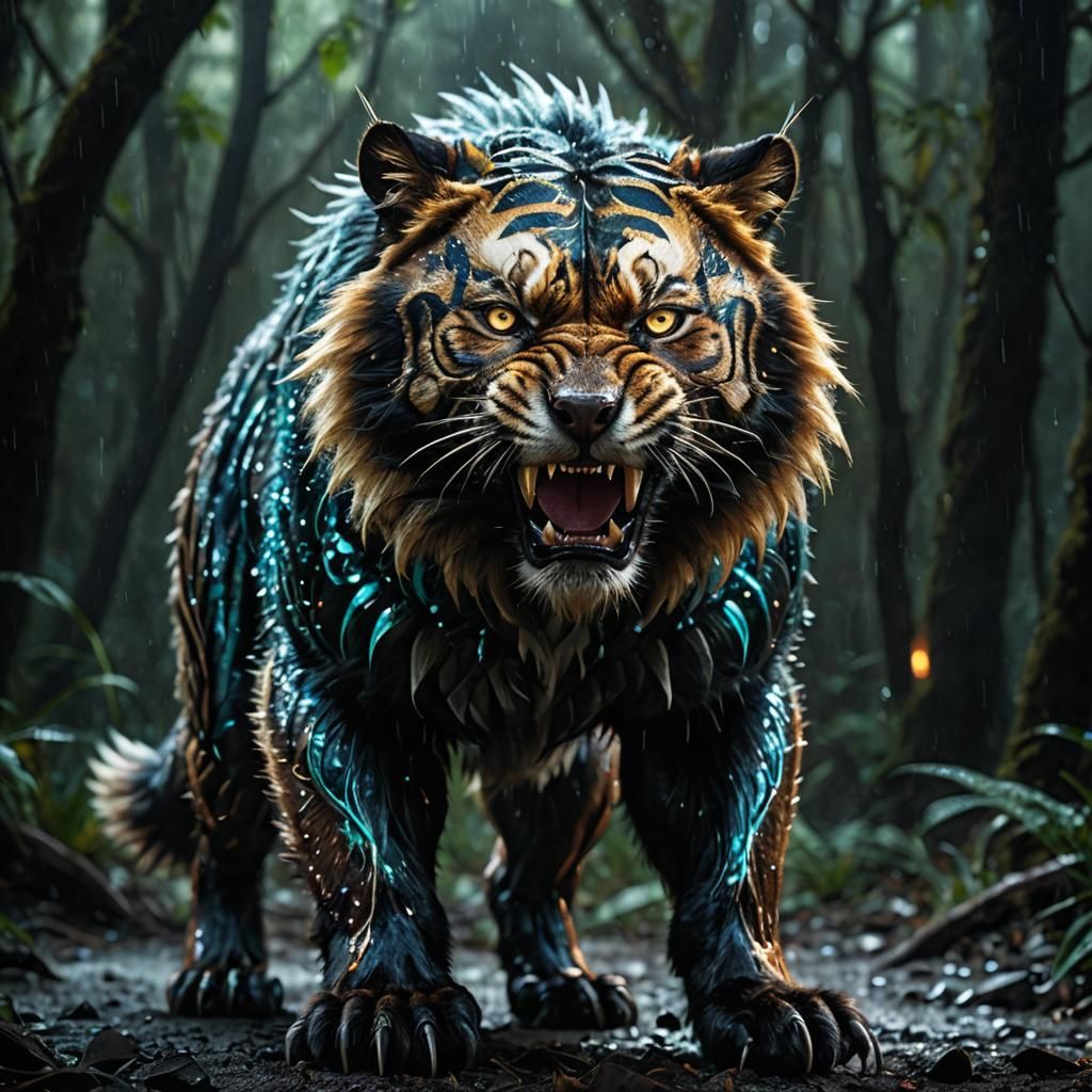 Glowing Surreal Wolverine Sabertooth Tiger in Luminism Style