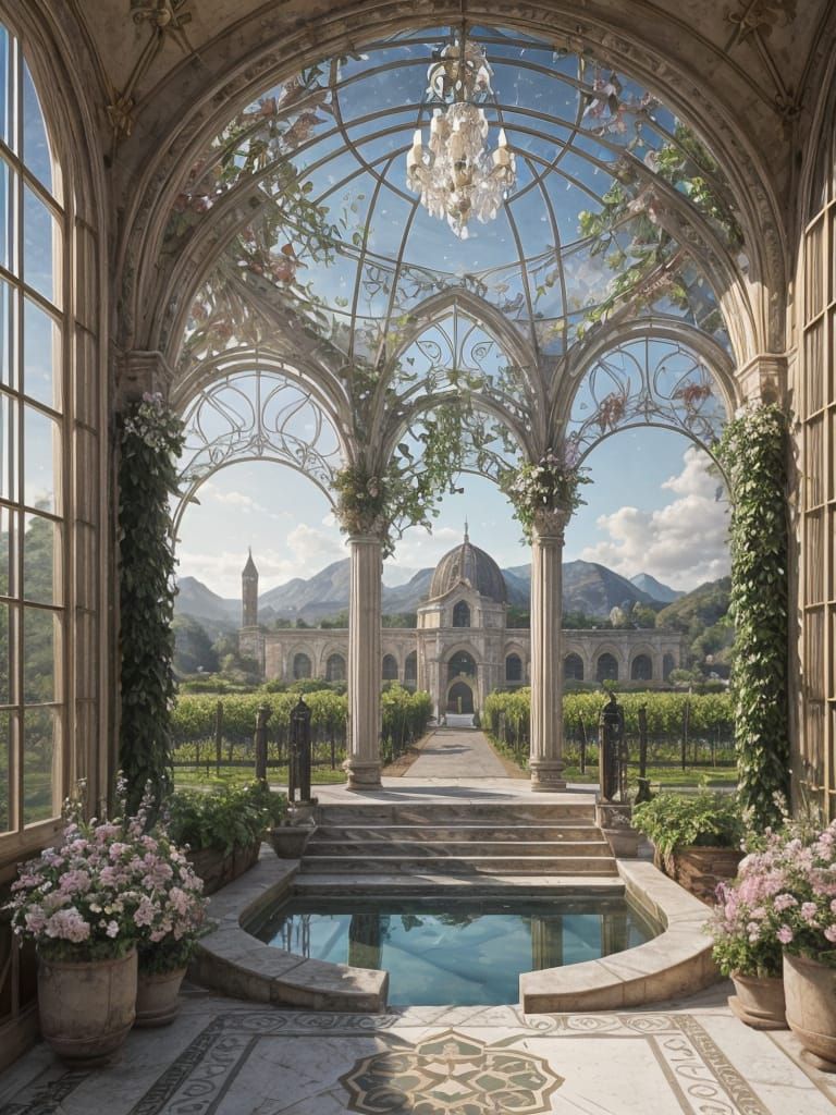 Renaissance Garden Greenhouse with Marble Flooring and Elabo...