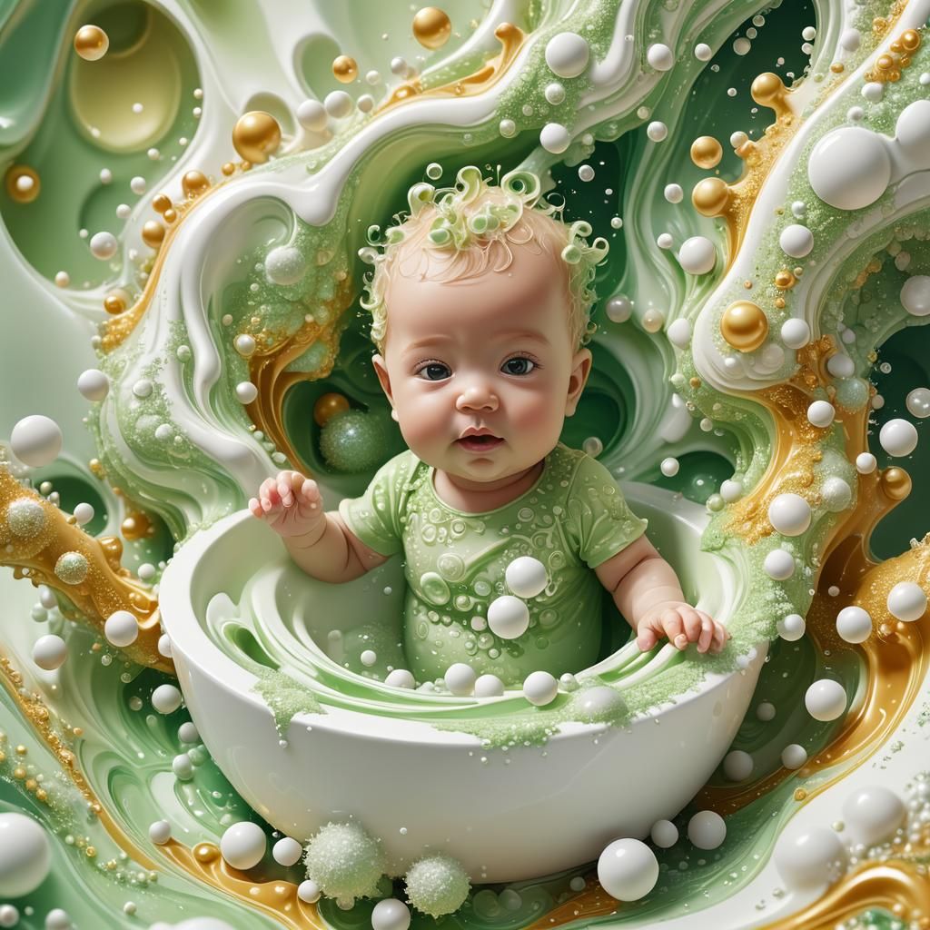 Cute Green Baby in Foam: Abstract Vector Fractal