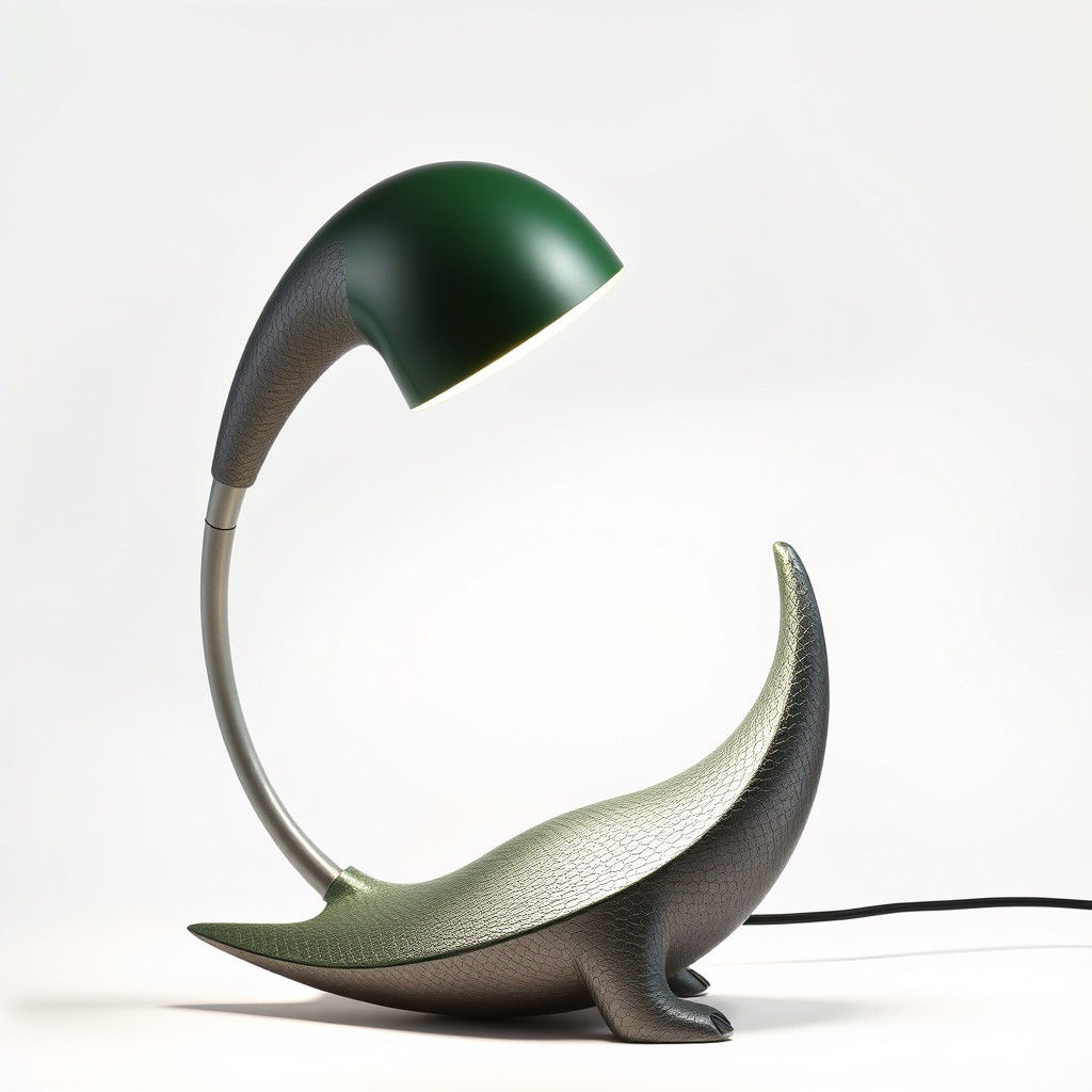 Sleek Green Dinosaur Lamp with Modern Metallic Finish