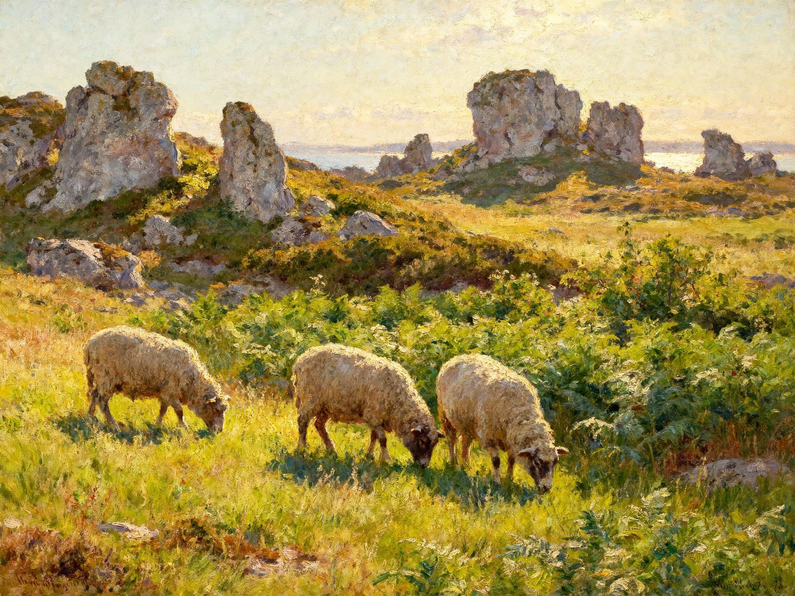 Sheep Grazing in Gotland's Rauk Area, Impressionist Style