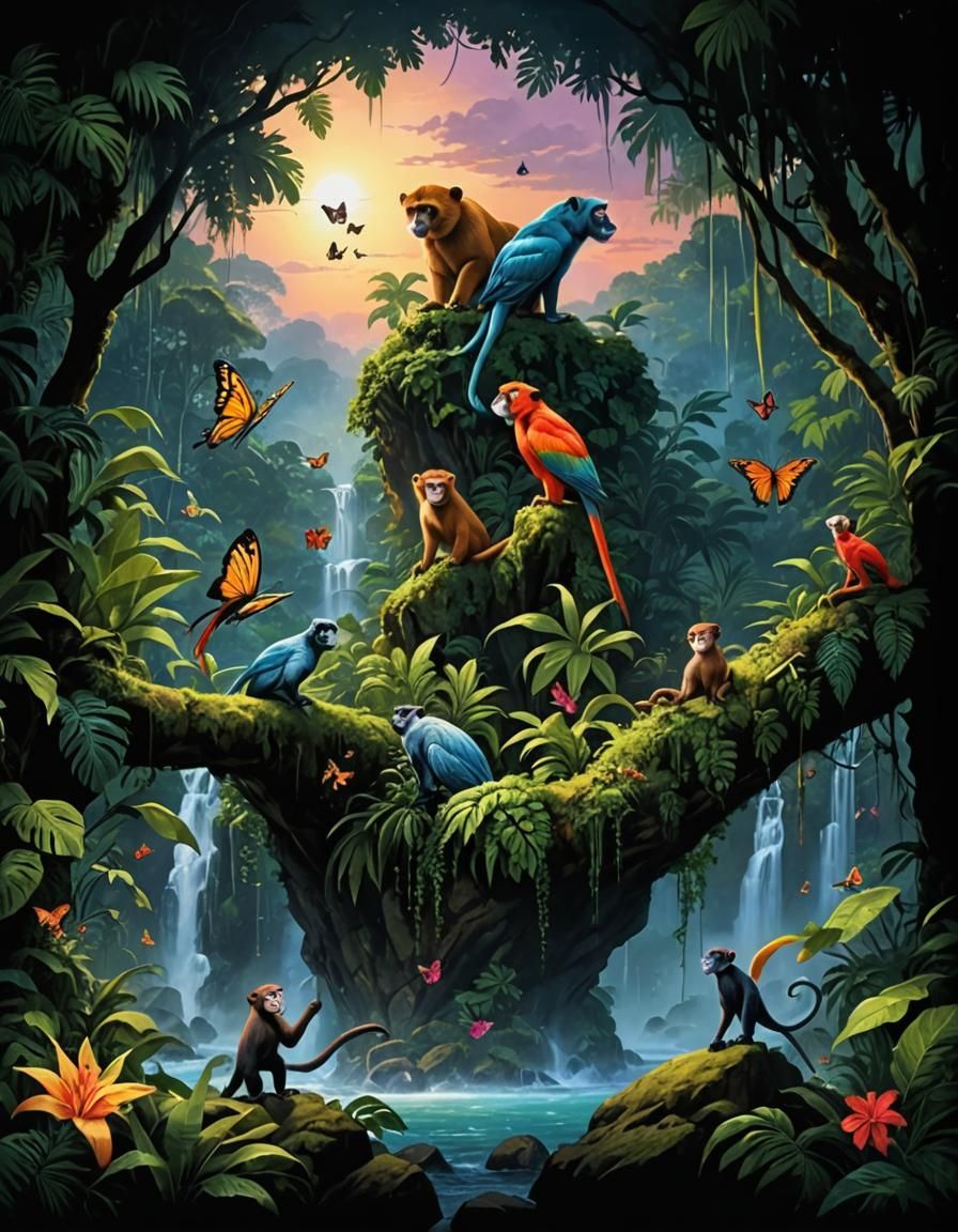 Panther in Dense Rainforest at Sunset