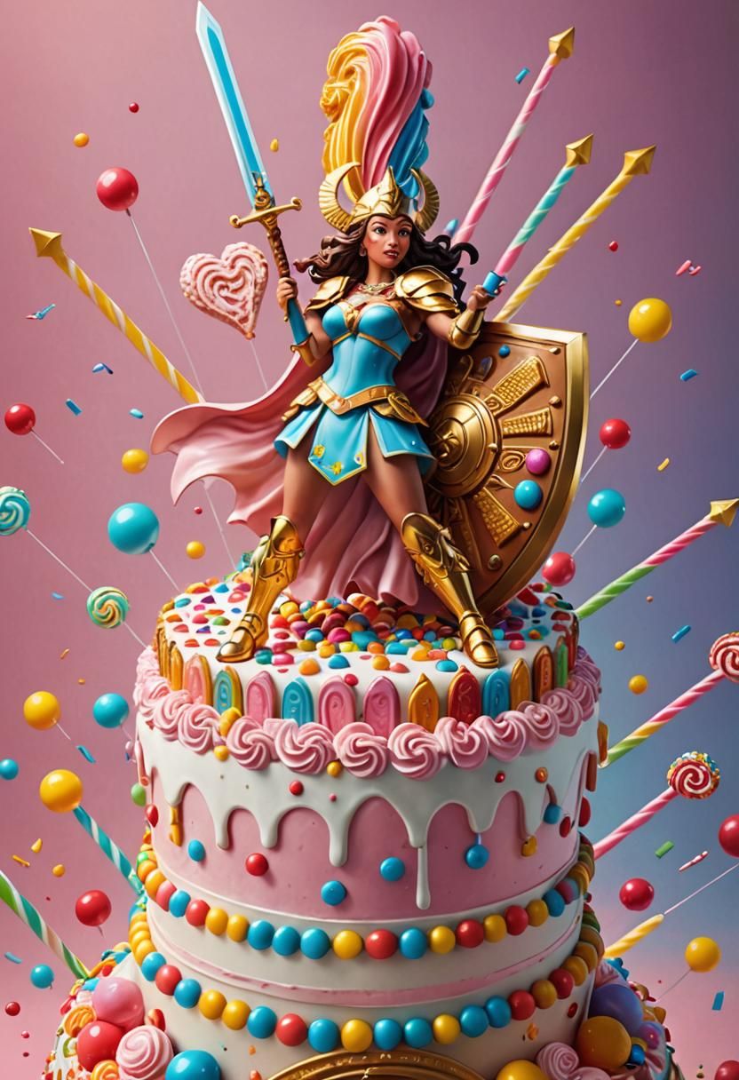 Candy Art Warrior Woman on Birthday Cake