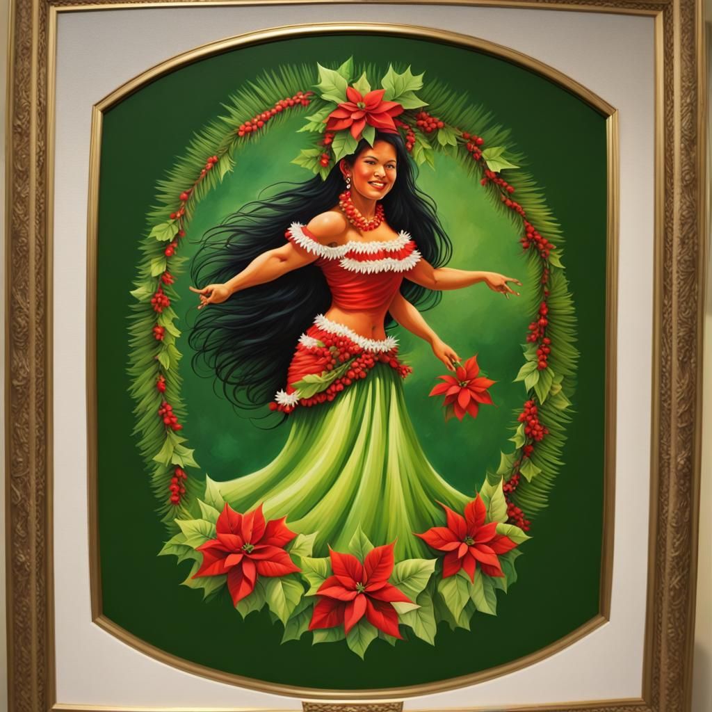 Hawaiian Hula Dancer in Oil Painting Style