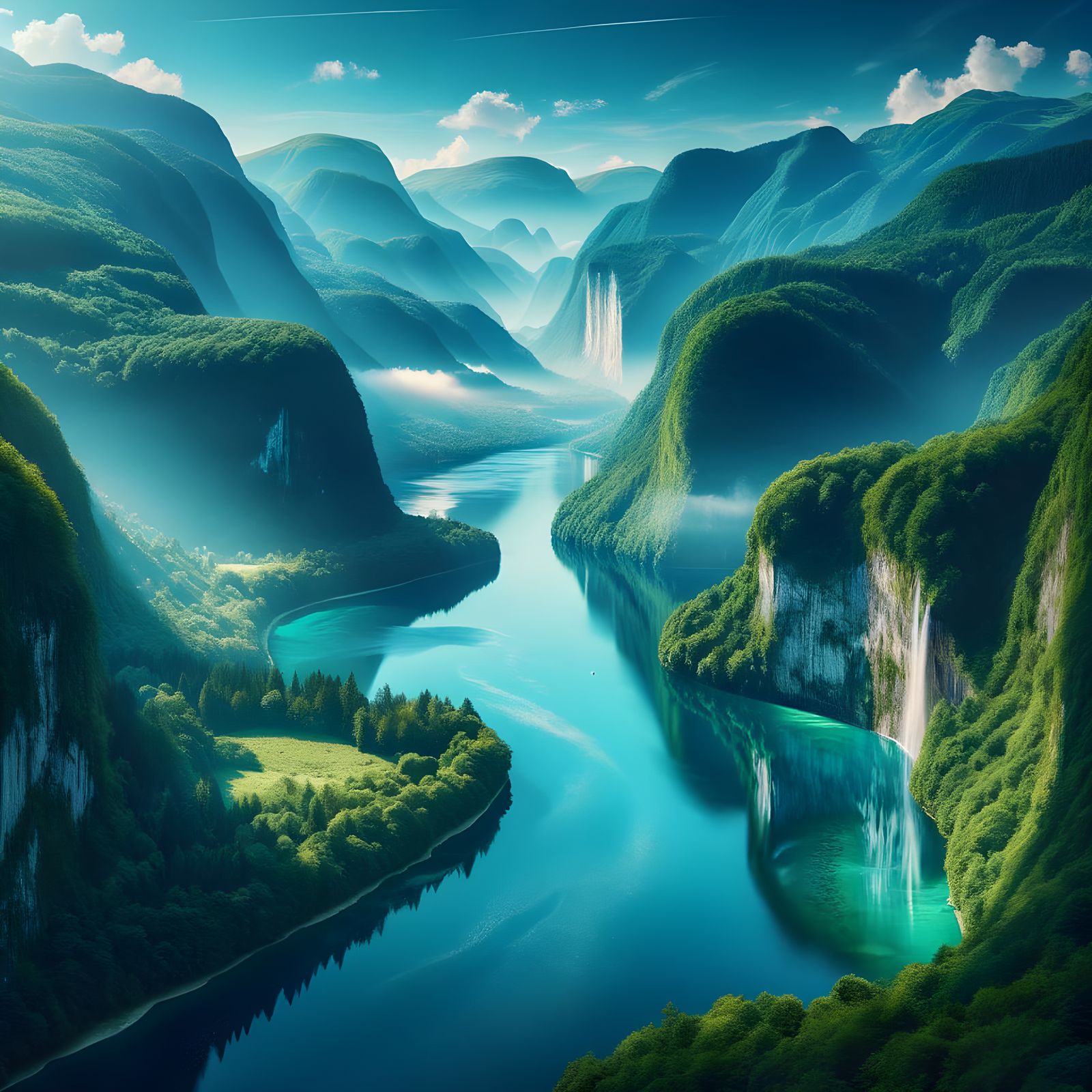 Verdant Mountain River Landscape