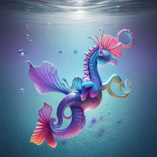 Seahorse and Flower Fusion in Whimsical 3D Art