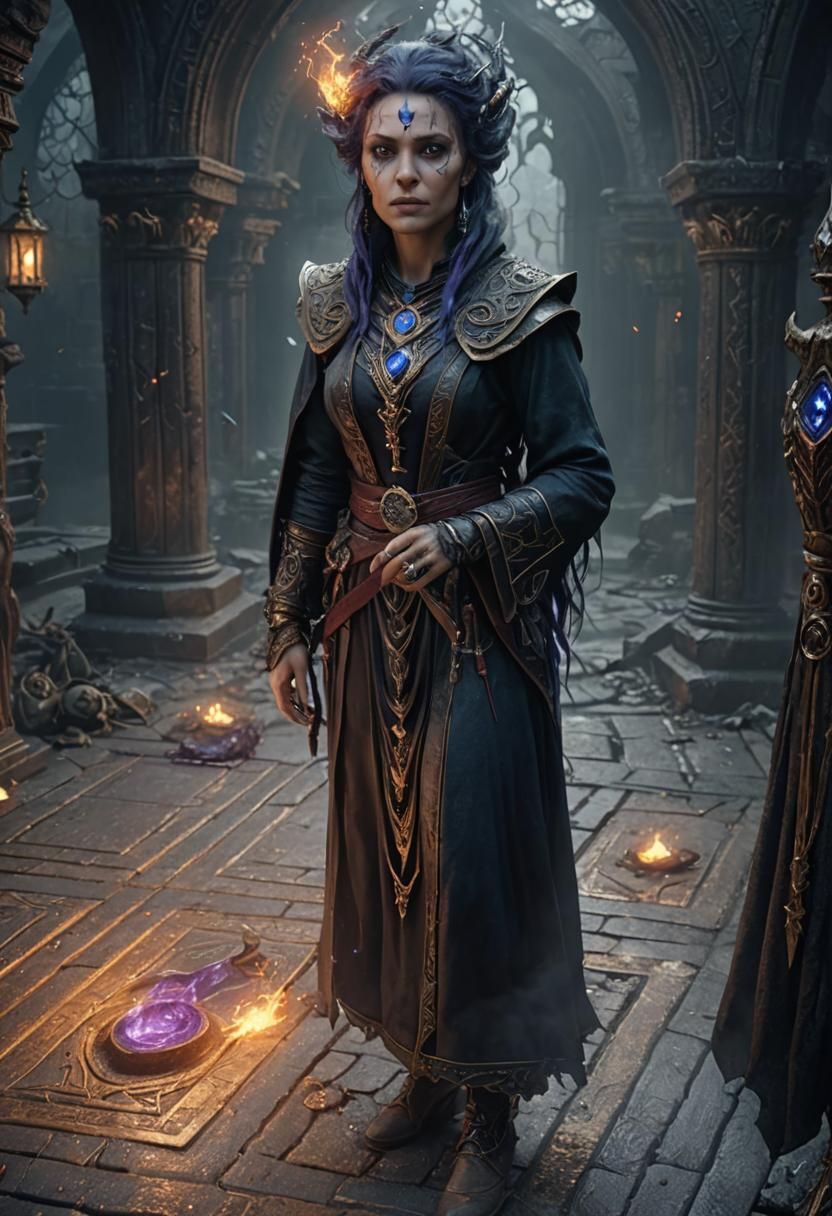 Dark Sorceress in Detailed Matte Painting Style
