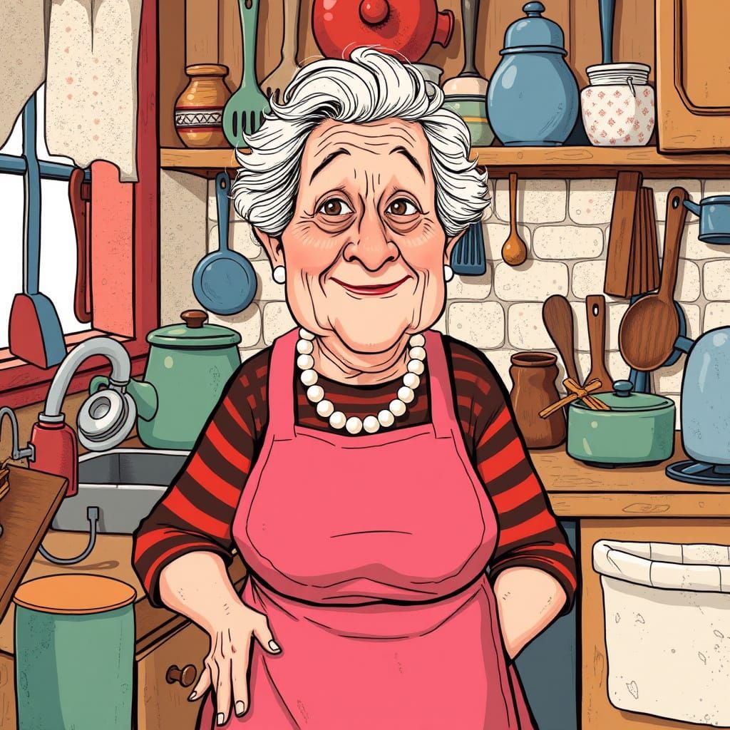 Cozy Kitchen Illustration in Playful Caricature Style