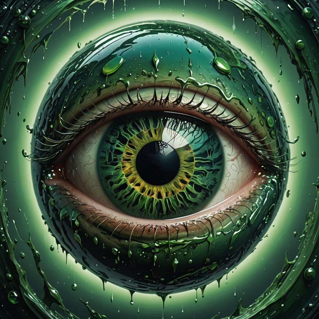 Surreal Eye Planet: Reflective Green Soul Entrance