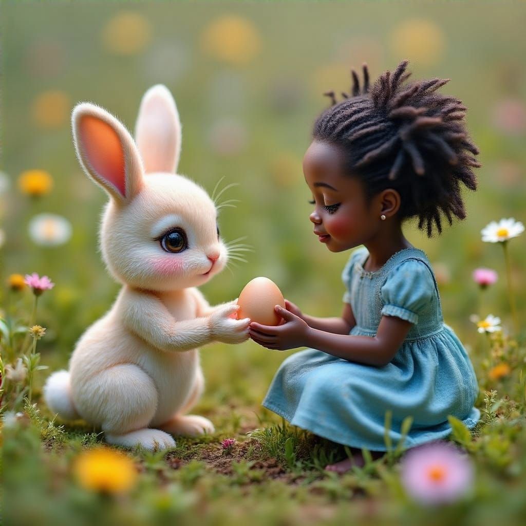 Miniature Bunny Girl Offers Egg to Playful Nigerian Girl in ...