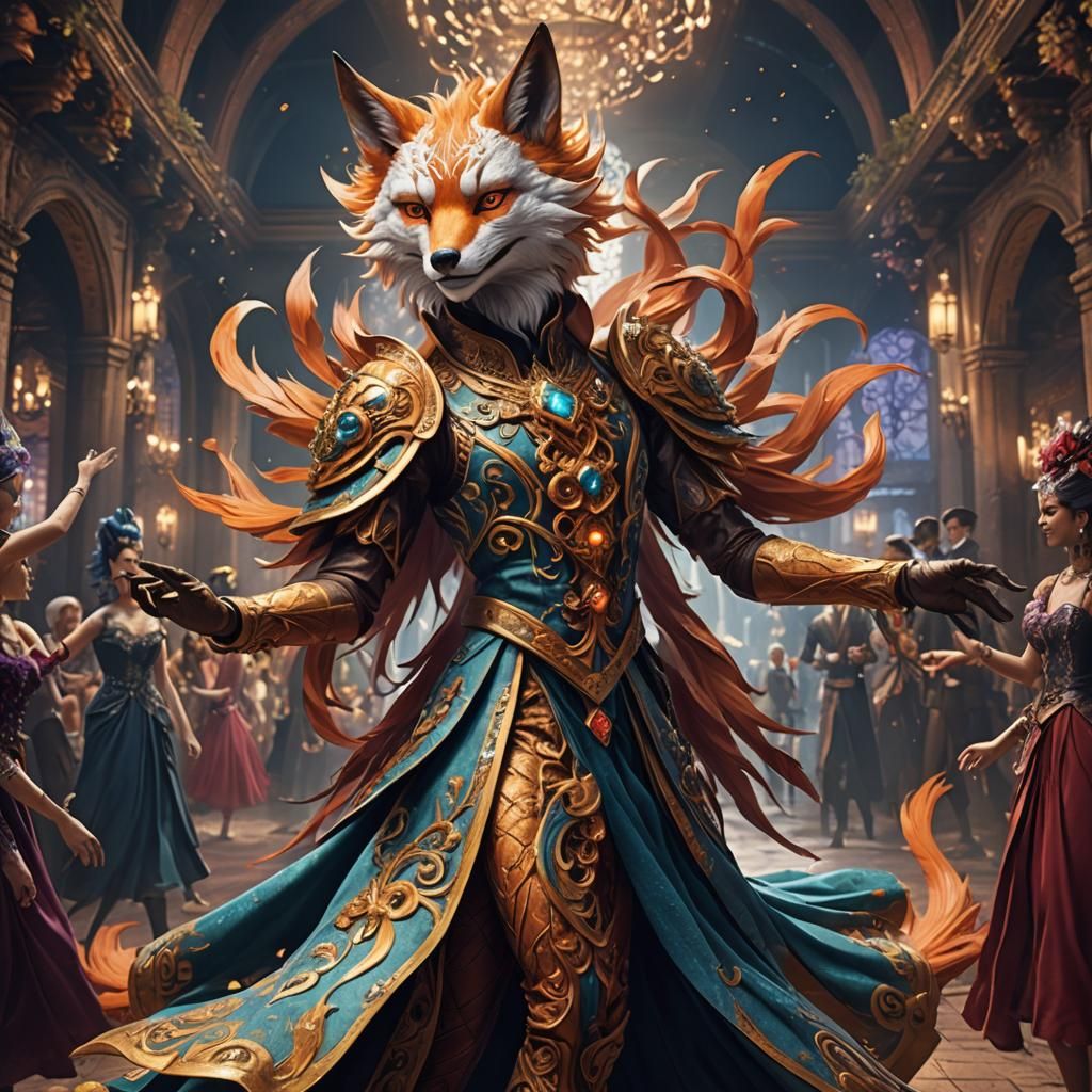 Nine-Tailed Fox at Masquerade Ball, Digital Art