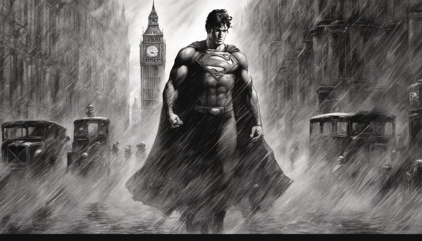 Superman Walks Misty London: Comic Book Art