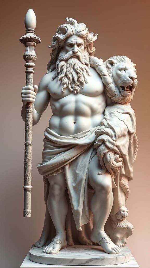 Strong Hero in Renaissance Marble Sculpture