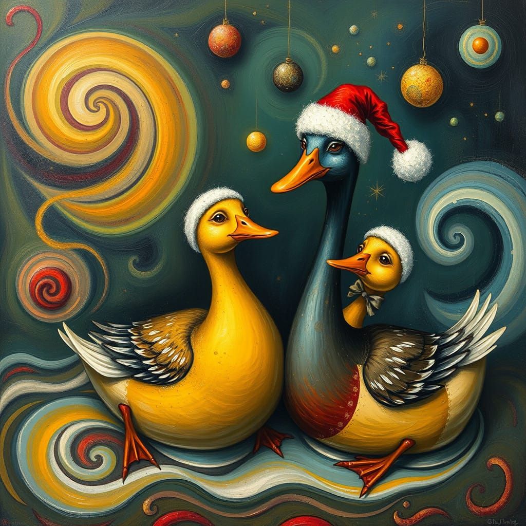 Dreamlike Christmas Ducks in Whimsical Surrealism