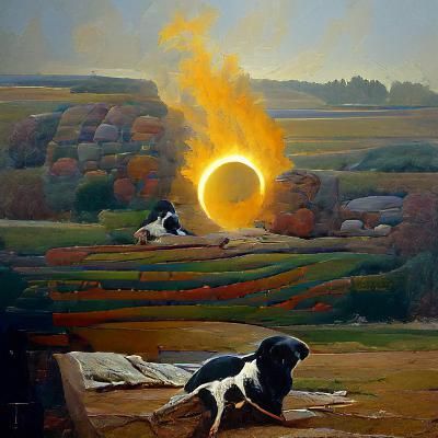 black dog eating the sun