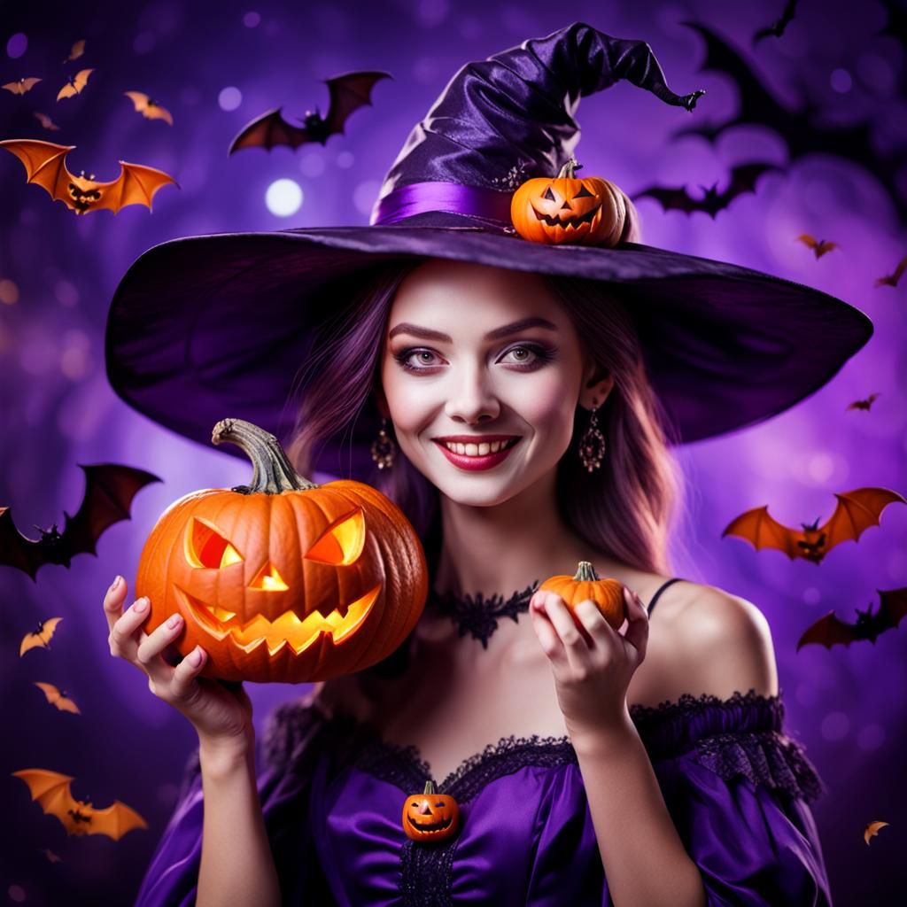 Halloween Witch Portrait in Hyperrealistic Style