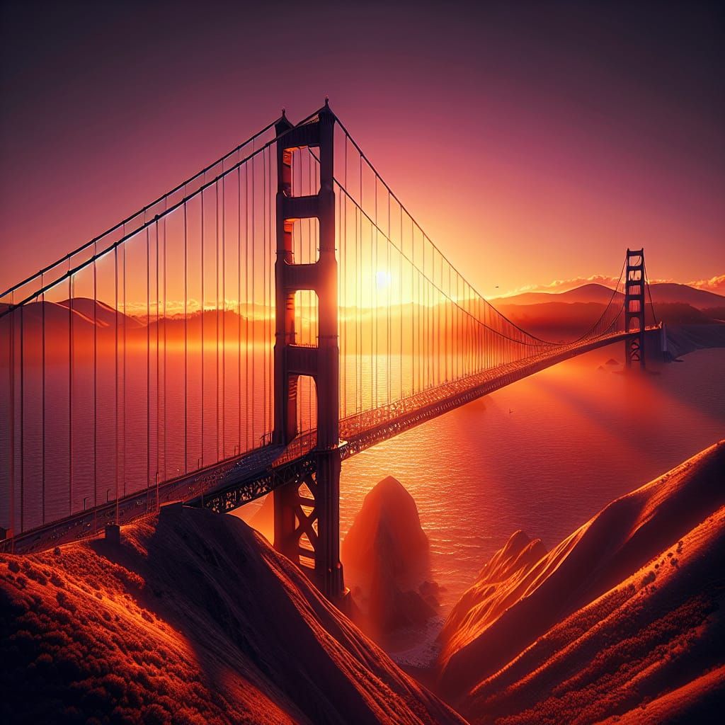 Golden Gate Bridge Sunset in Hyperrealism
