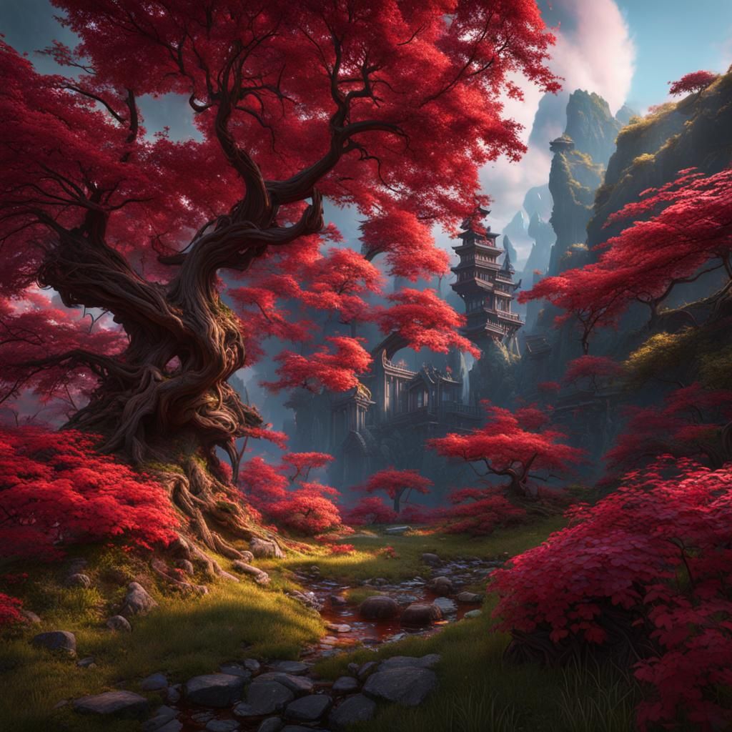 Detailed Cherry Matte Painting in Unreal Engine