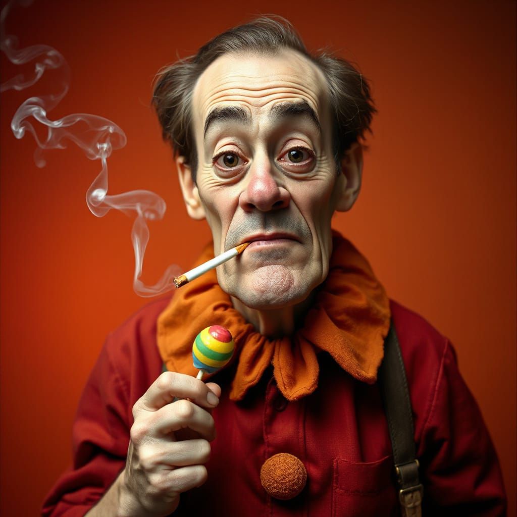 Grumpy Clown Caricature Resembling Macron as Troll