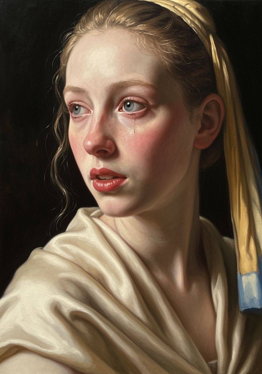 Realistic Oil Portrait of a Woman in Chiaroscuro Lighting